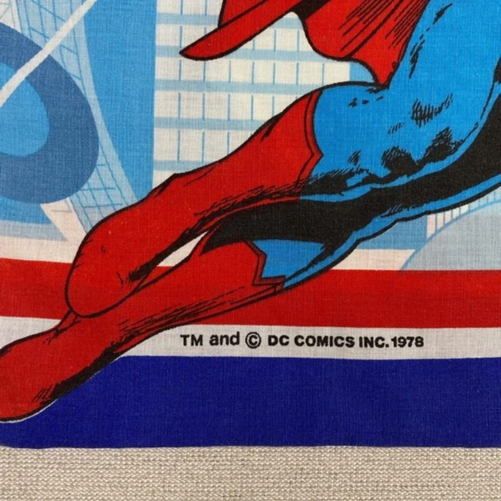 Vtg 70s Wamsutta Superman 2 Twin Sheet SET Bunk Beds Red‎ White Blue